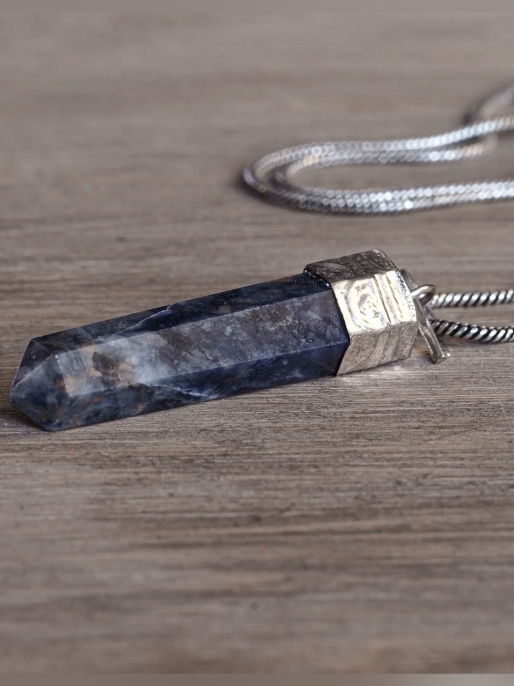 Blue Lapis Lazuli Hex Point Stone Pendant